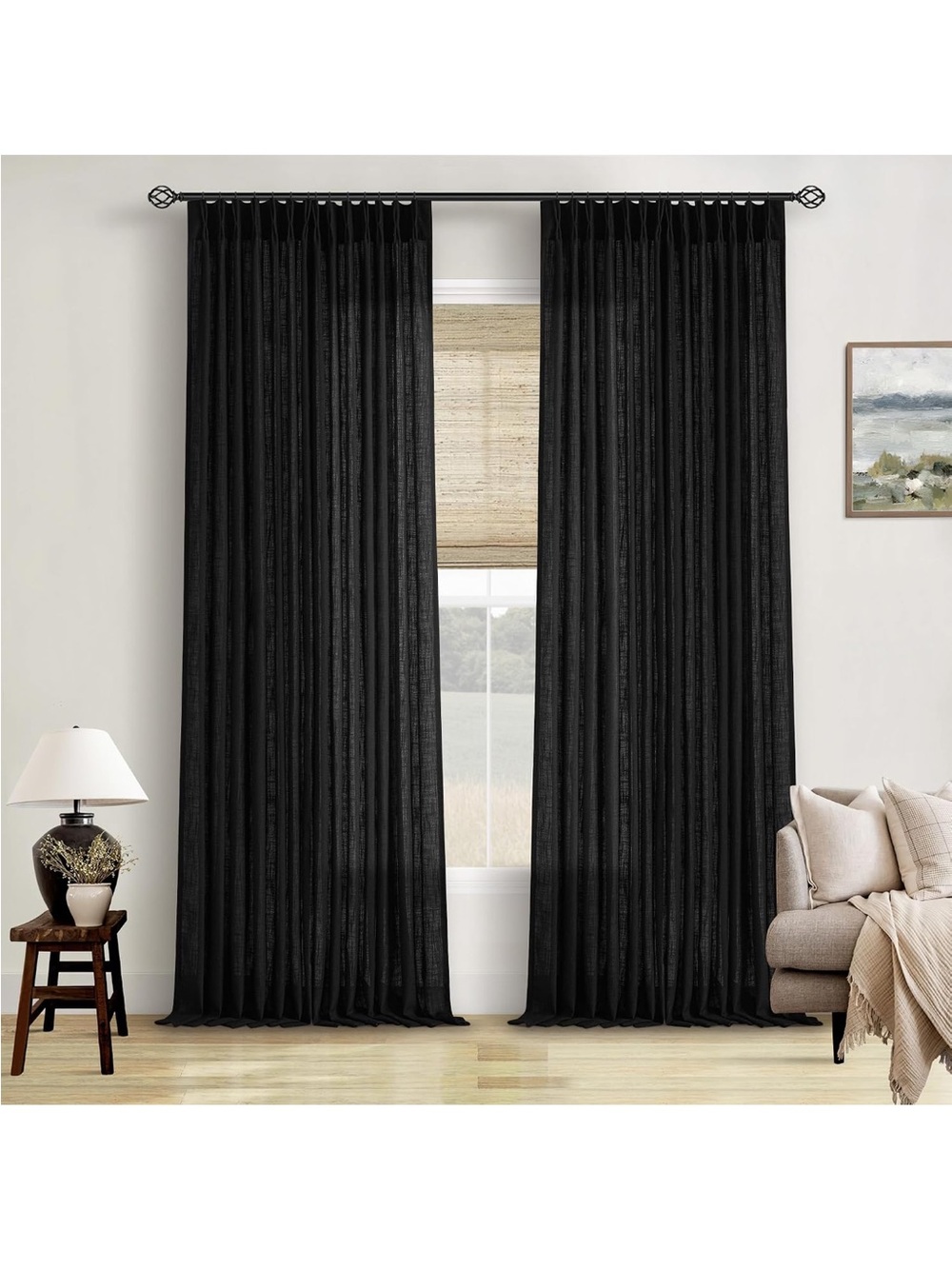 Seeluck Black Pleated Room-Darkening Curtain Panels - Home Accents 86 in long